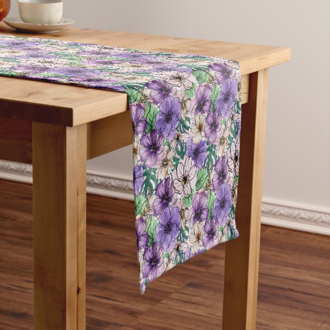 Purple and Pink Flowers  Short Table Runner (In Situ)