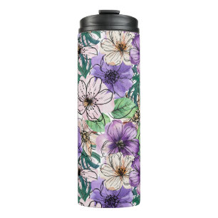 Purple and Pink Flowers Thermal Tumbler