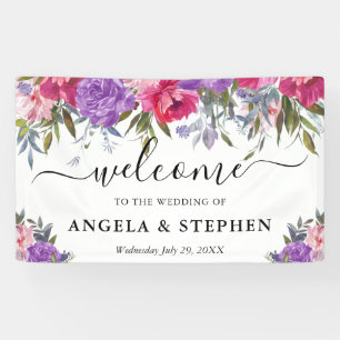 Purple and Pink Flowers Wedding Welcome Banner