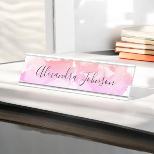 Purple and Pink Foil Wash Girly Desk Name Plate
