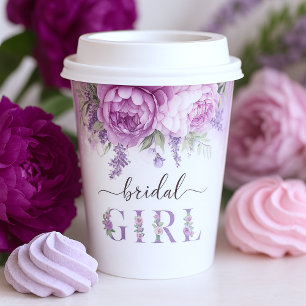 Purple And Pink Garden Flowers Bridal Shower Girl Paper Cups
