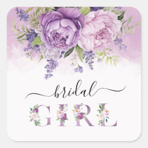 Purple And Pink Garden Flowers Bridal Shower Girl Square Sticker