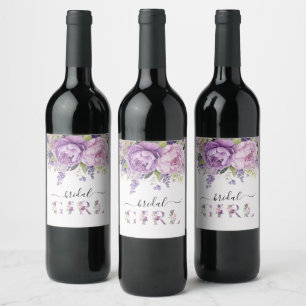 Purple And Pink Garden Flowers Bridal Shower Girl Wine Label