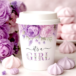 Purple And Pink Garden Flowers Girl Baby Shower Paper Cups
