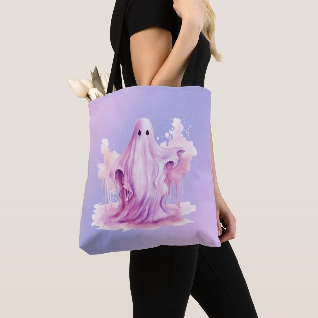 Purple and Pink Ghost Purple and Blue Halloween Tote Bag (Close Up)