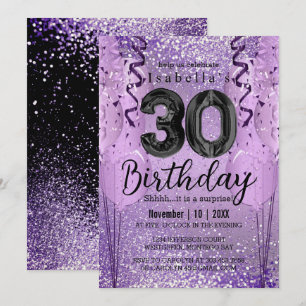 Purple and Pink Glitter 30th Birthday Invitation