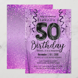 Purple and Pink Glitter 50th Birthday Invitation