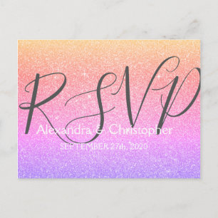 Purple and Pink Glitter and Sparkle RSVP Invitation Postcard