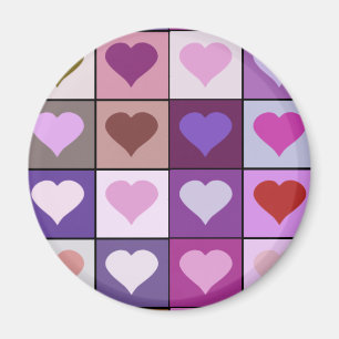 Purple and Pink Heart Squares Magnet