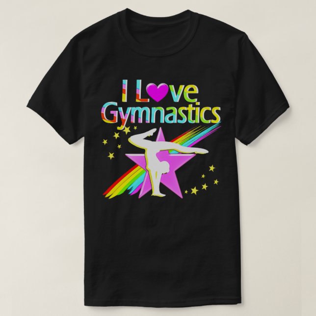PURPLE AND PINK I LOVE GYMNASTICS T-Shirt (Design Front)