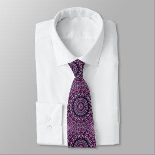 Purple and Pink Kaleidoscopic Medallion Pattern Tie