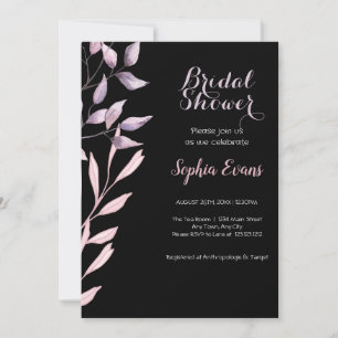 Purple and Pink Leaves Black Bridal Shower Invitation