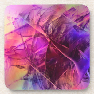 Purple and Pink Modern Abstract Fractal Design Coaster