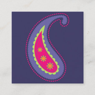 Purple and Pink Paisley Square Business Card