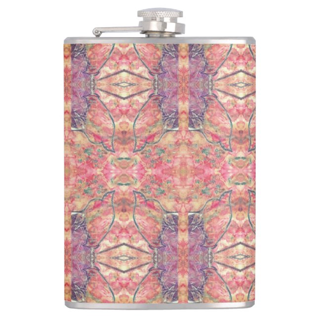 Purple and pink pattern hip flask (Front)
