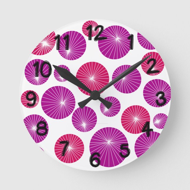 Purple and Pink Pinwheels  Round Clock (Front)
