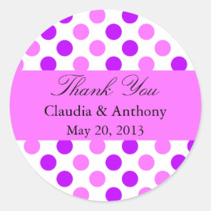 Purple and Pink Polka Dots Wedding Classic Round Sticker