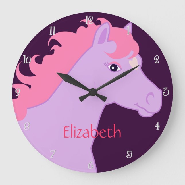 Purple and Pink Pony Personalised Wall Clock (Front)
