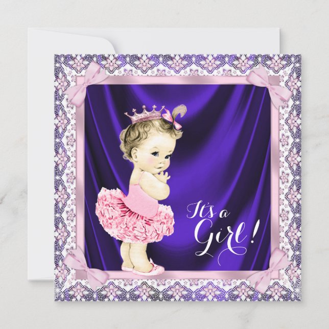 Purple and Pink Princess Tutu Ballerina Shower Invitation (Front)