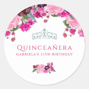 Purple and Pink Rose Quinceanera Classic Round Sticker