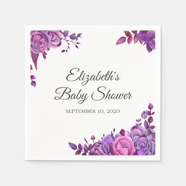 Purple and pink roses. Floral lilac baby shower Napkin (Front)