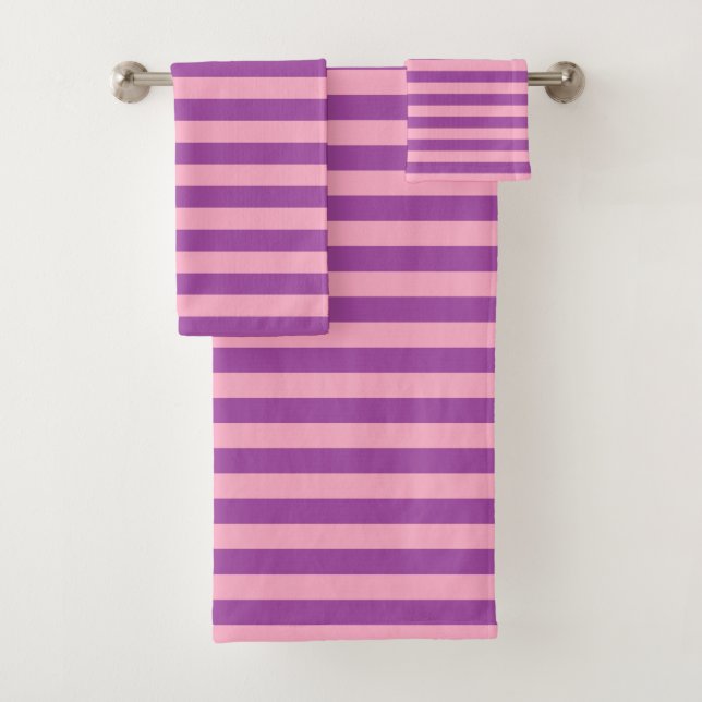 Purple and Pink Stripes Bath Towel Set (Insitu)