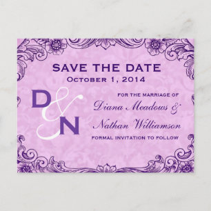 Purple and Pink Swirl Save Date Postcard V028