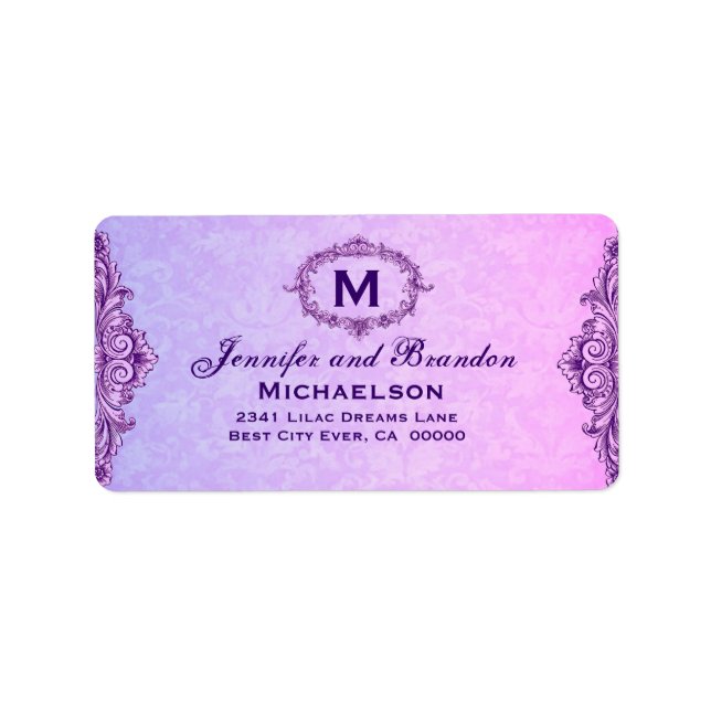 Purple and Pink Vintage Frame Personalised Label (Front)
