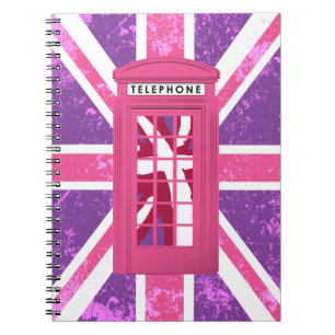 Purple and Pink Vintage Phone Booth Spiral Notebook