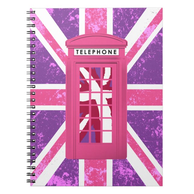 Purple and Pink Vintage Phone Booth Spiral Notebook (Front)