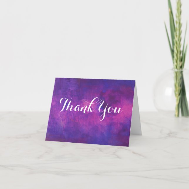 Purple and Pink Watercolor Abstract Thank You Card (Front)