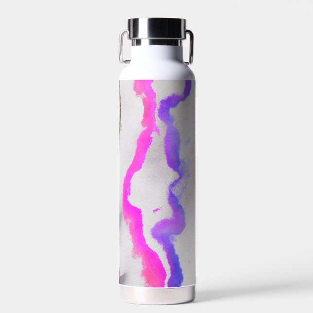 Purple And Pink Watercolor Abstract Water Bottle (Front)