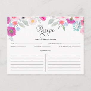 Purple and Pink Watercolor Anemones Recipe Card