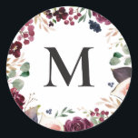 Purple and pink watercolor floral initial classic round sticker<br><div class="desc">Purple and pink watercolor initial communion design. Part of a collection.</div>