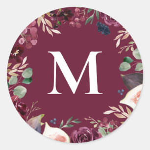 Purple and pink watercolor floral initial classic round sticker