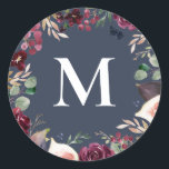 Purple and pink watercolor floral initial classic round sticker<br><div class="desc">Purple and pink watercolor initial communion design. Part of a collection.</div>
