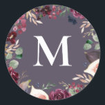 Purple and pink watercolor floral initial classic round sticker<br><div class="desc">Purple and pink watercolor initial communion design. Part of a collection.</div>