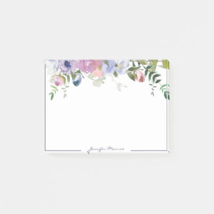 Purple and pink watercolor floral personalised post-it notes