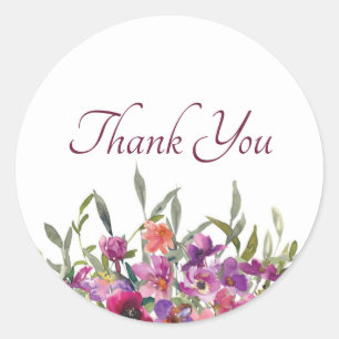 Purple and pink watercolor floral thank you  class classic round sticker