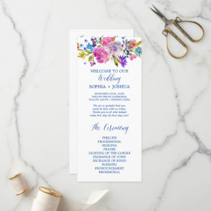 Purple and Pink Watercolor Flowers Wedding Program Programme