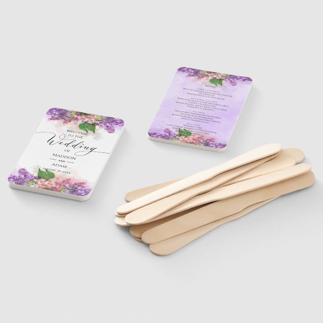 Purple and Pink Watercolor Lilac Flowers Wedding Hand Fan (Non-assembled)