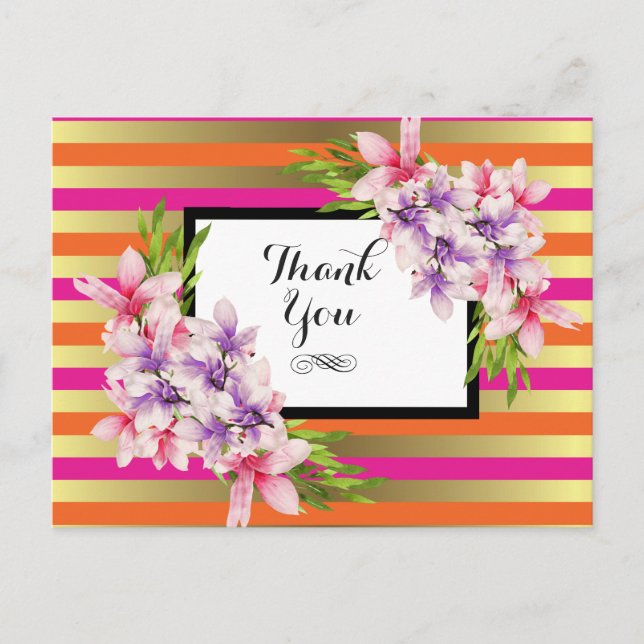 Purple and Pink Watercolor Magnolia Thank You Postcard (Front)
