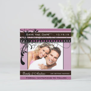 Purple and Pink Wedding Photo Save the Date Invitation