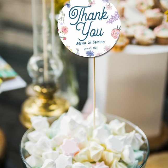 Purple and pink wildflowers Thank you wedding  Classic Round Sticker (Creator Uploaded)