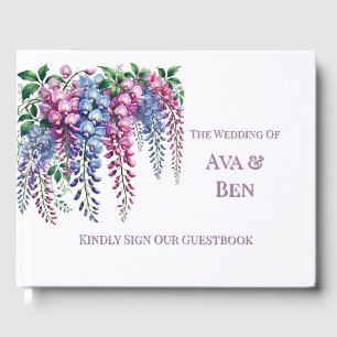 Purple and Pink Wisteria Flower Wedding Guest Book