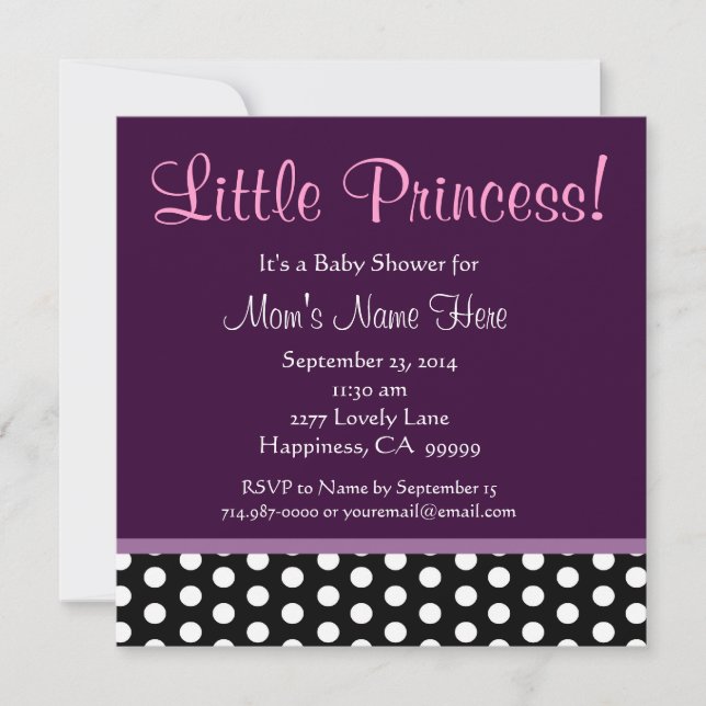 Purple and Polka Dots Little Princess Baby Shower Invitation (Front)