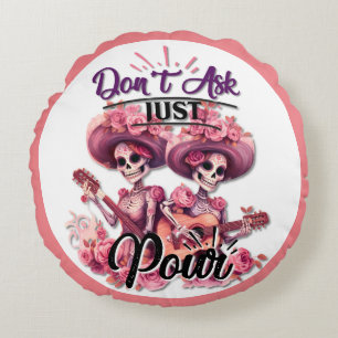 Purple and Pretty Sugar Skull Round Cushion