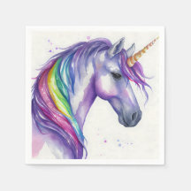 Purple and Rainbow Fantasy Unicorn Watercolor