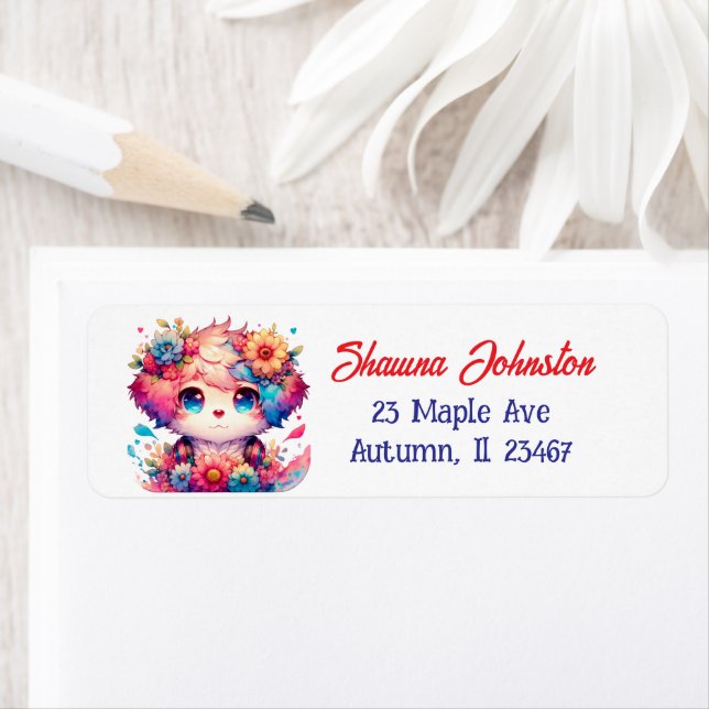 Purple and Red Anime Puppy Dog and Flowers (Insitu)