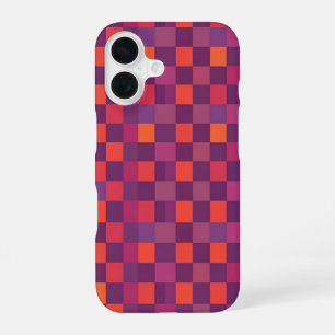 Purple and Red Checkered Geometric Pattern iPhone 16 Case